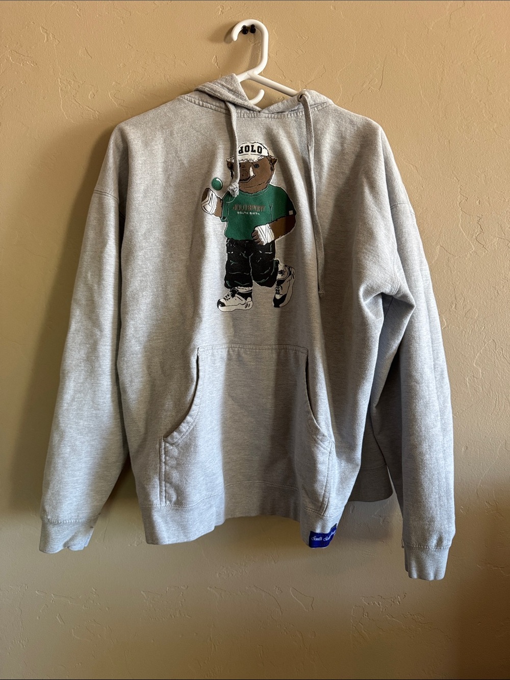 Gray Hoodie with Green Graphic Bear - Dolo brand